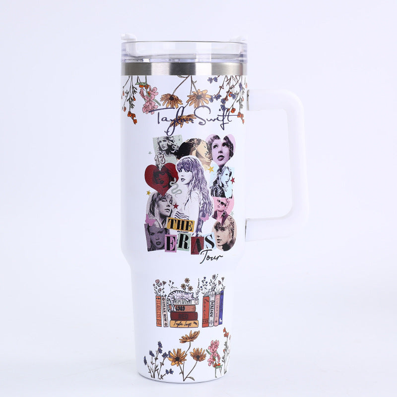 Wholesale Stainless Steel Thermos Cup with Handle and Print Large Capacity 40oz Ice Cup